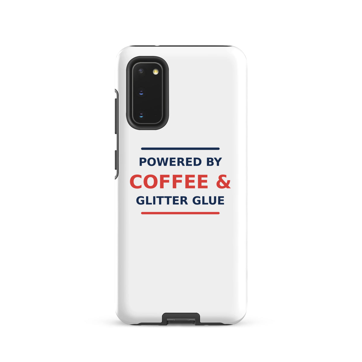 Powered By Coffee & Glitter Glue funny teacher Samsung case, front view