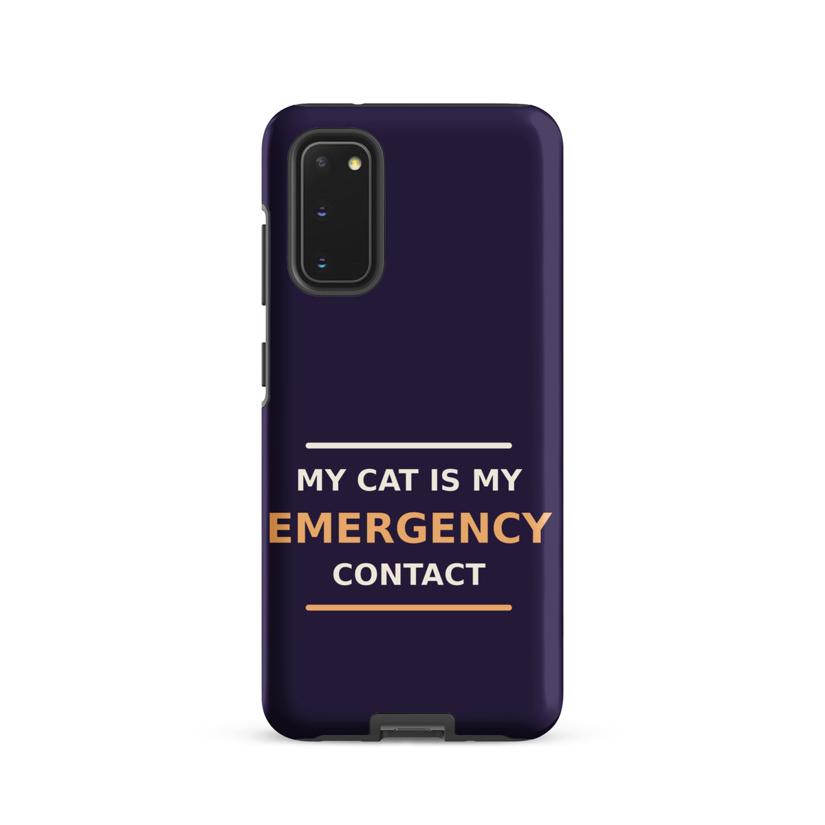 My Cat Is My Emergency Contact cat lover Samsung case in Midnight Purple, front view