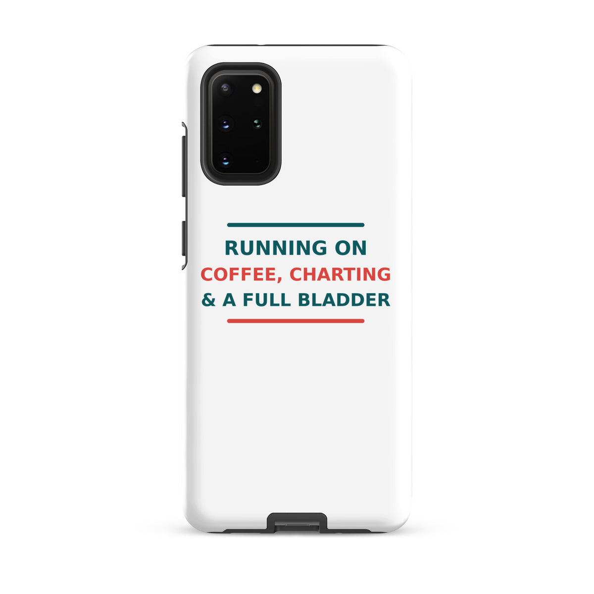 Running On Coffee, Charting & A Full Bladder funny nurse Samsung case, front view