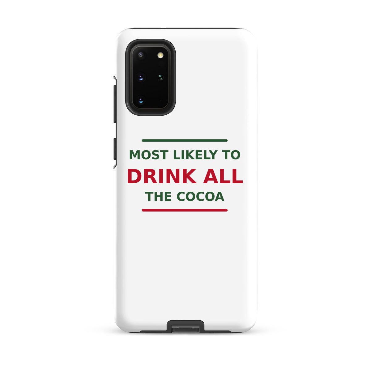 Most Likely To Drink All The Cocoa funny Christmas Samsung case, front view