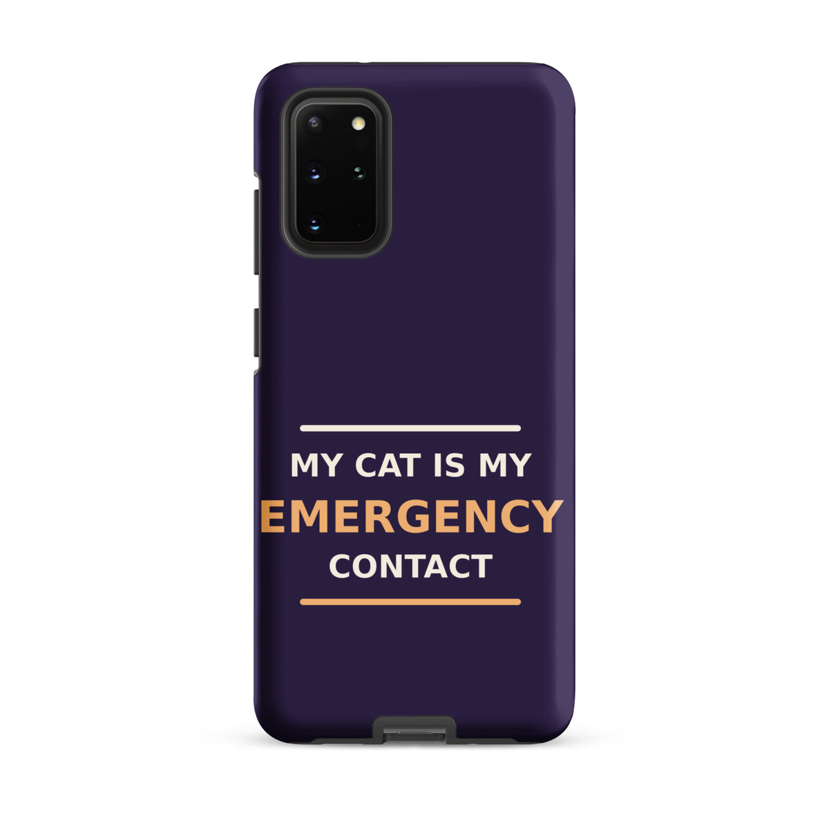 My Cat Is My Emergency Contact cat lover Samsung case in Midnight Purple, front view