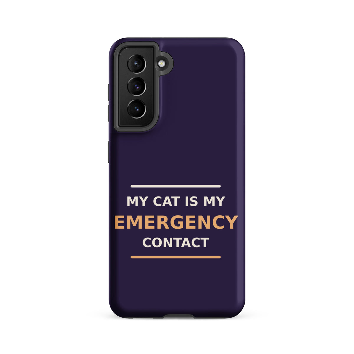 My Cat Is My Emergency Contact cat lover Samsung case in Midnight Purple, front view