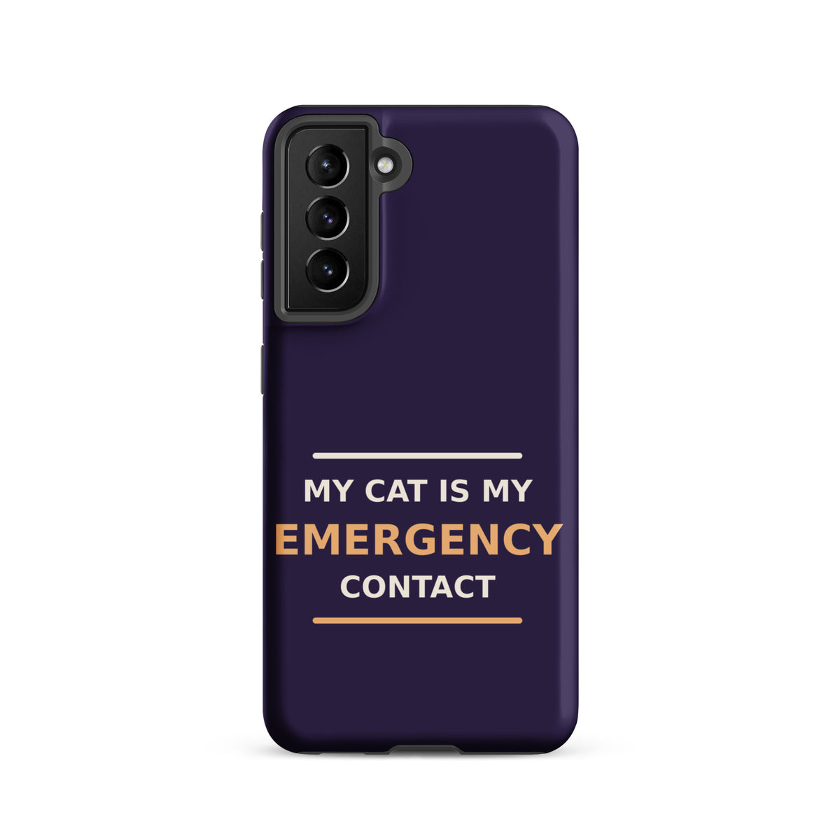 My Cat Is My Emergency Contact cat lover Samsung case in Midnight Purple, front view