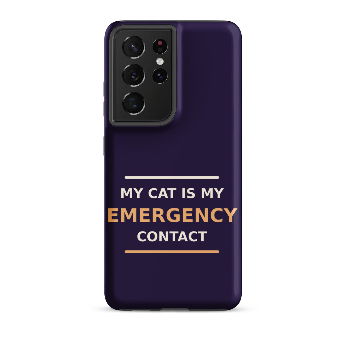 My Cat Is My Emergency Contact cat lover Samsung case in Midnight Purple, front view