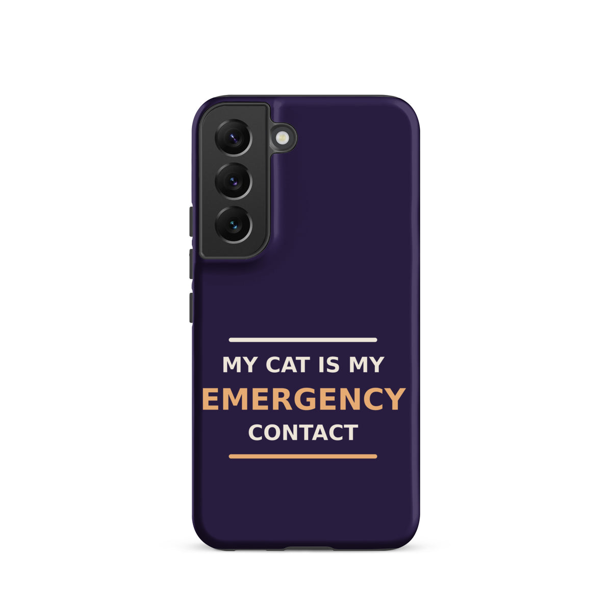 My Cat Is My Emergency Contact cat lover Samsung case in Midnight Purple, front view