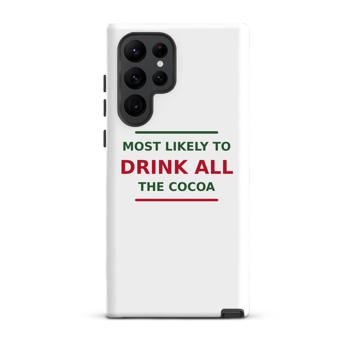 Most Likely To Drink All The Cocoa funny Christmas Samsung case, front view