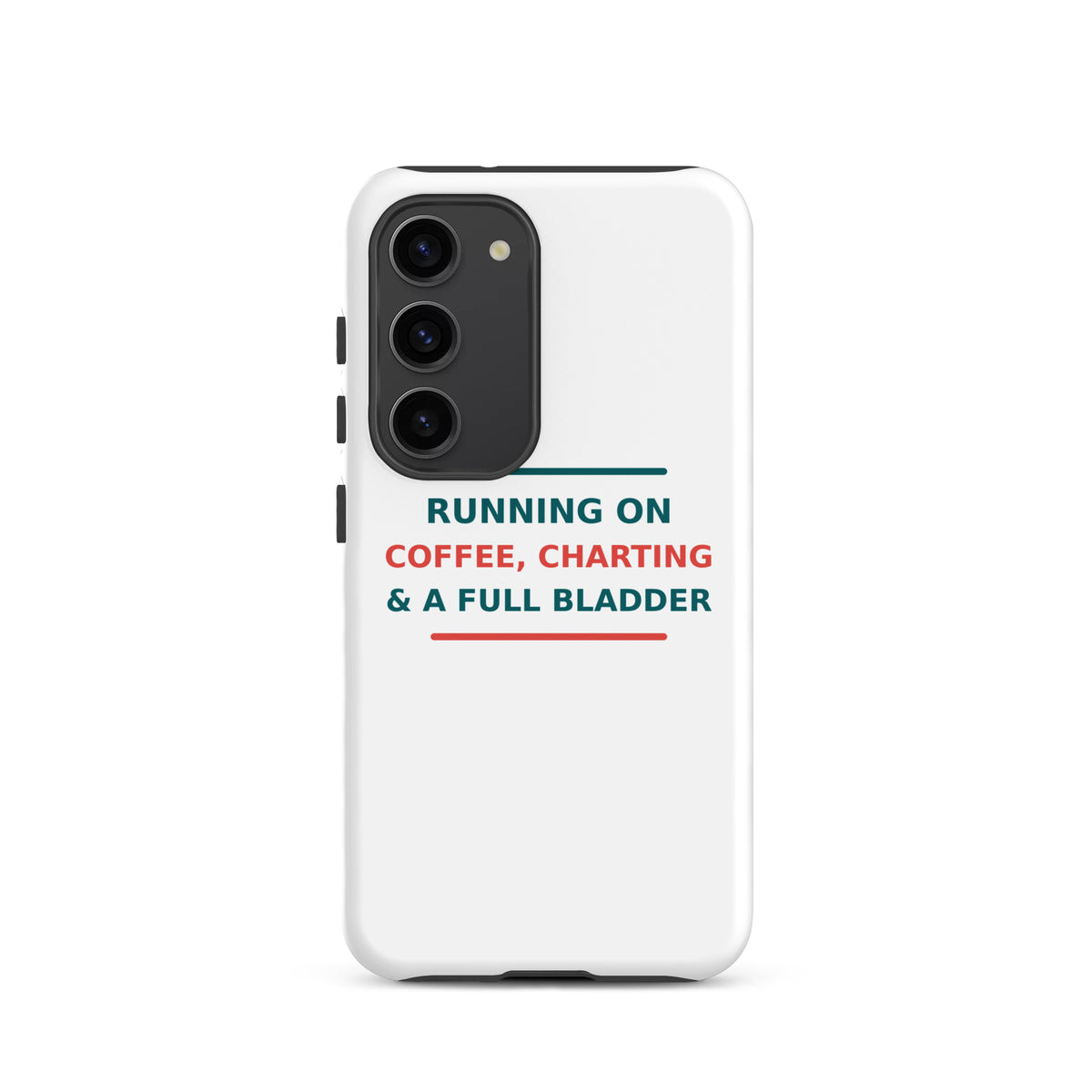 Running On Coffee, Charting & A Full Bladder funny nurse Samsung case, front view