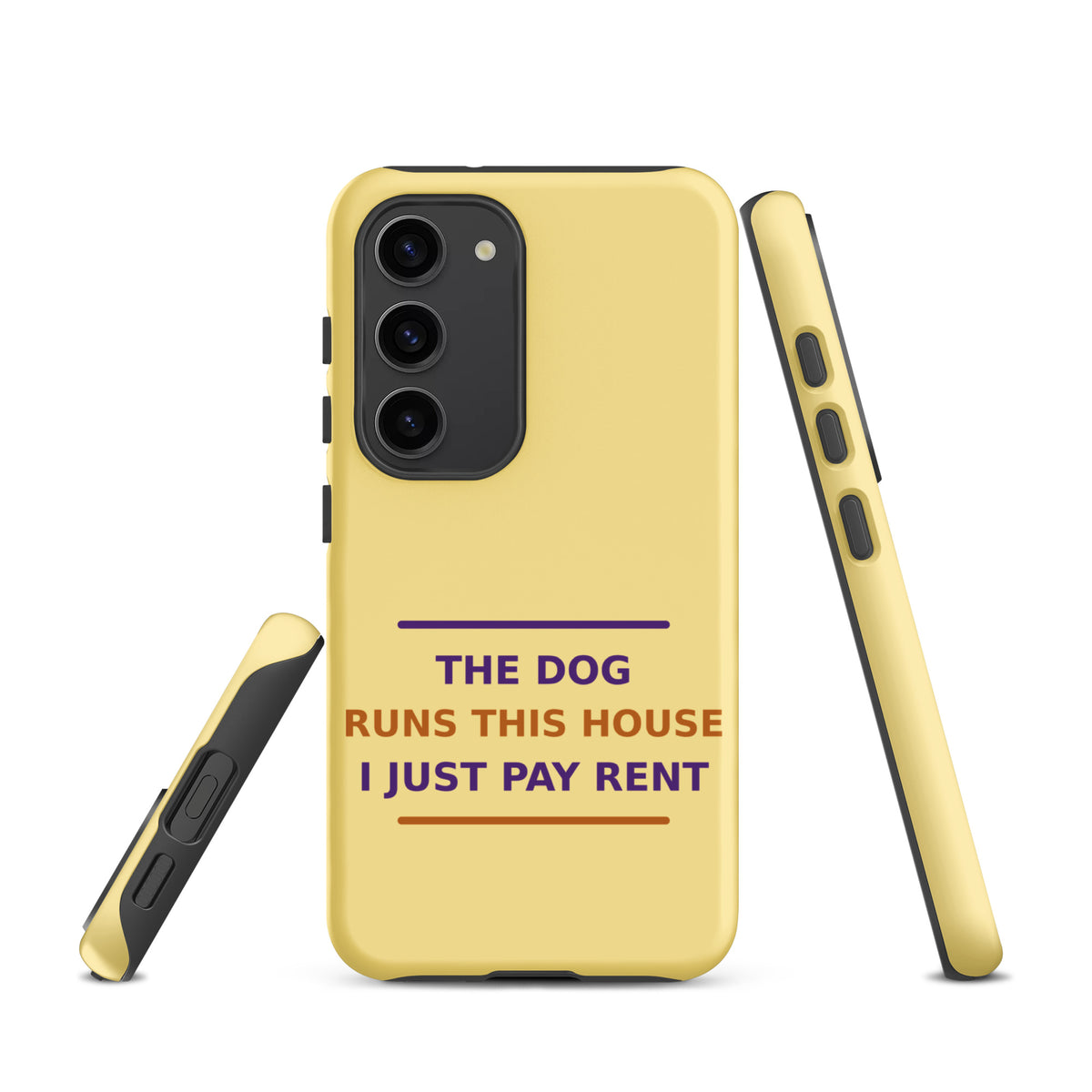 The Dog Runs This House, I Just Pay Rent phone case in Butter Yellow by Little Laughs Co.