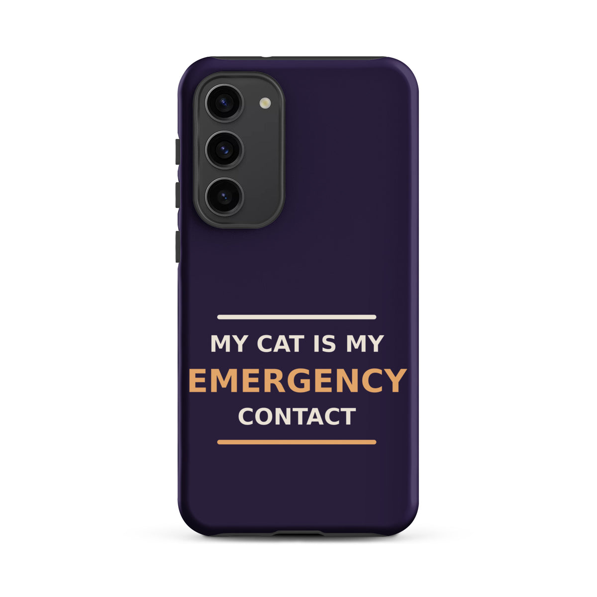 My Cat Is My Emergency Contact cat lover Samsung case in Midnight Purple, front view