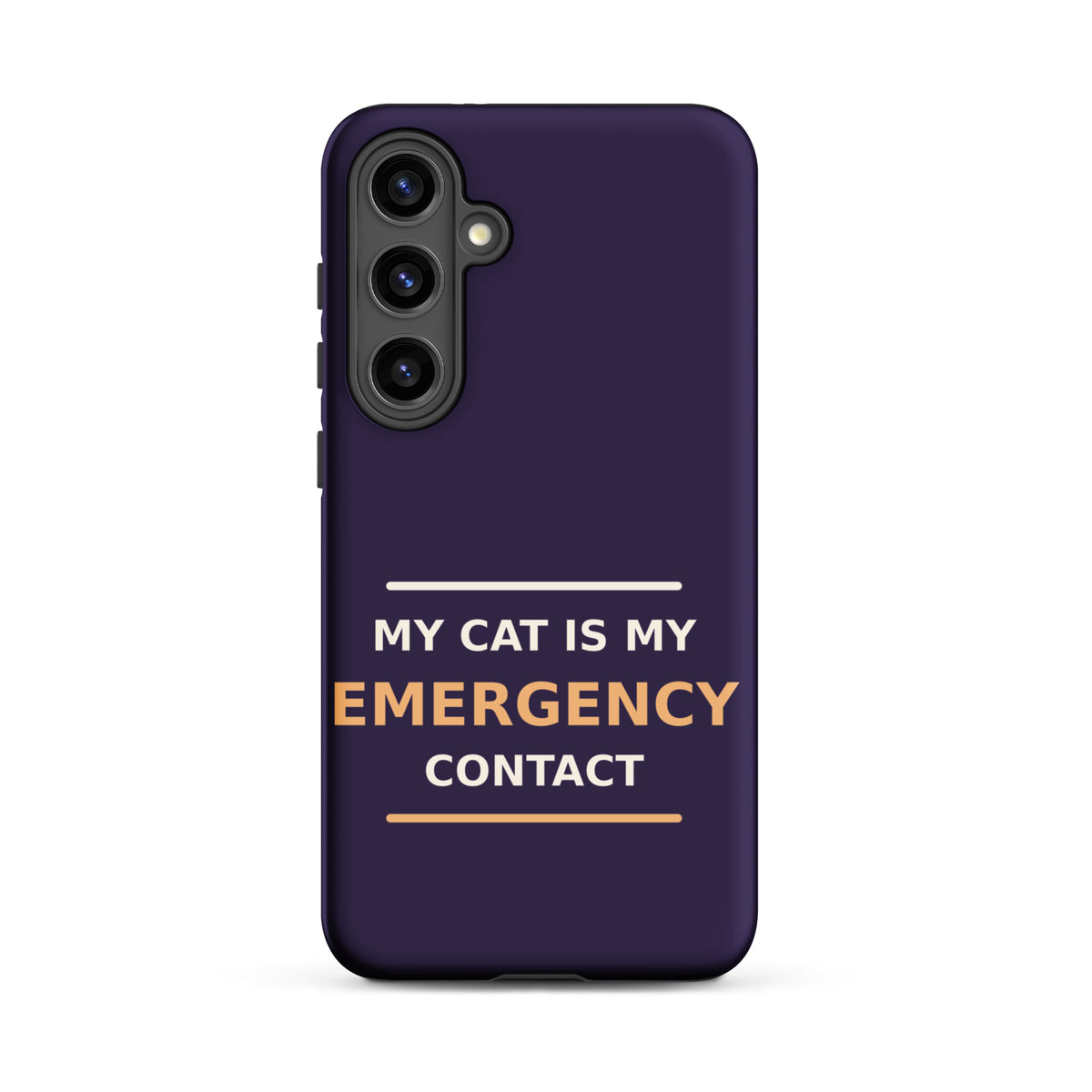 My Cat Is My Emergency Contact cat lover Samsung case in Midnight Purple, front view