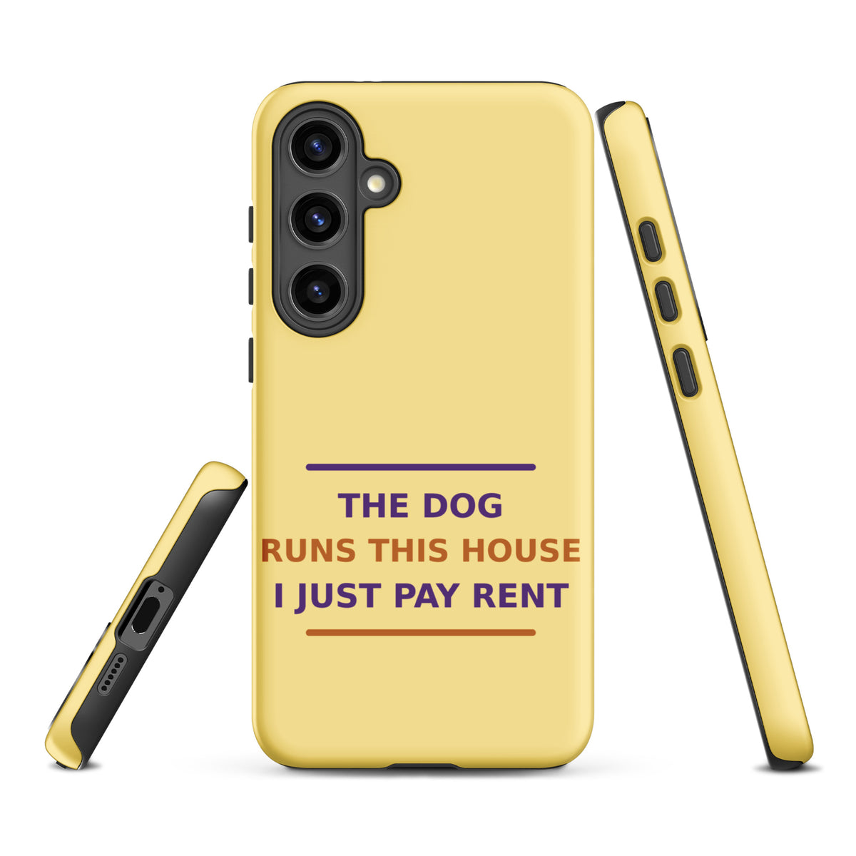 The Dog Runs This House, I Just Pay Rent phone case in Butter Yellow by Little Laughs Co.
