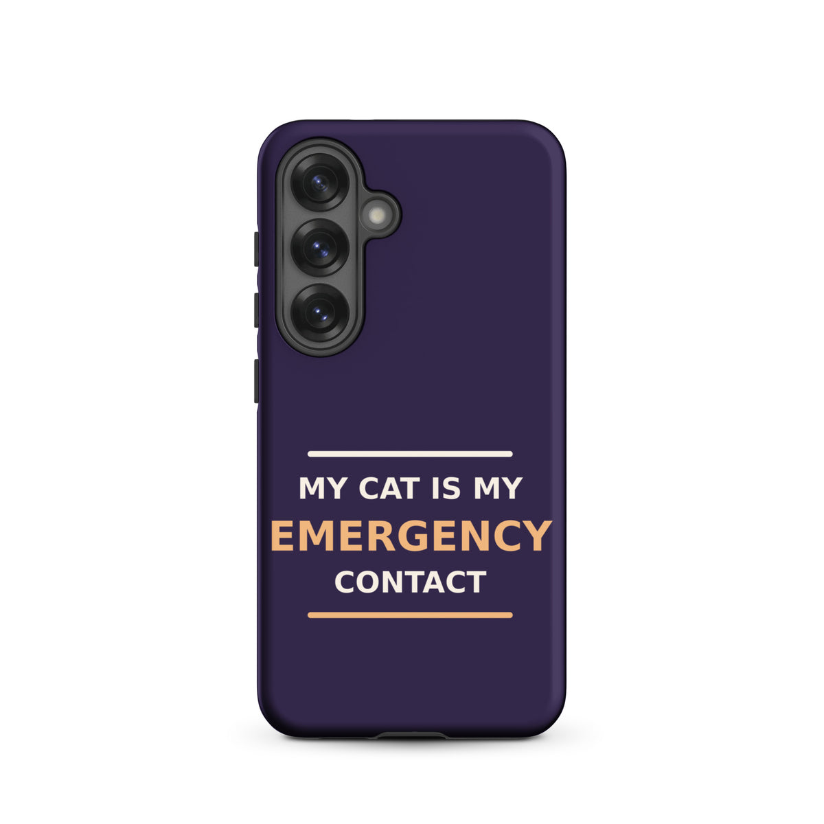 My Cat Is My Emergency Contact cat lover Samsung case in Midnight Purple, front view