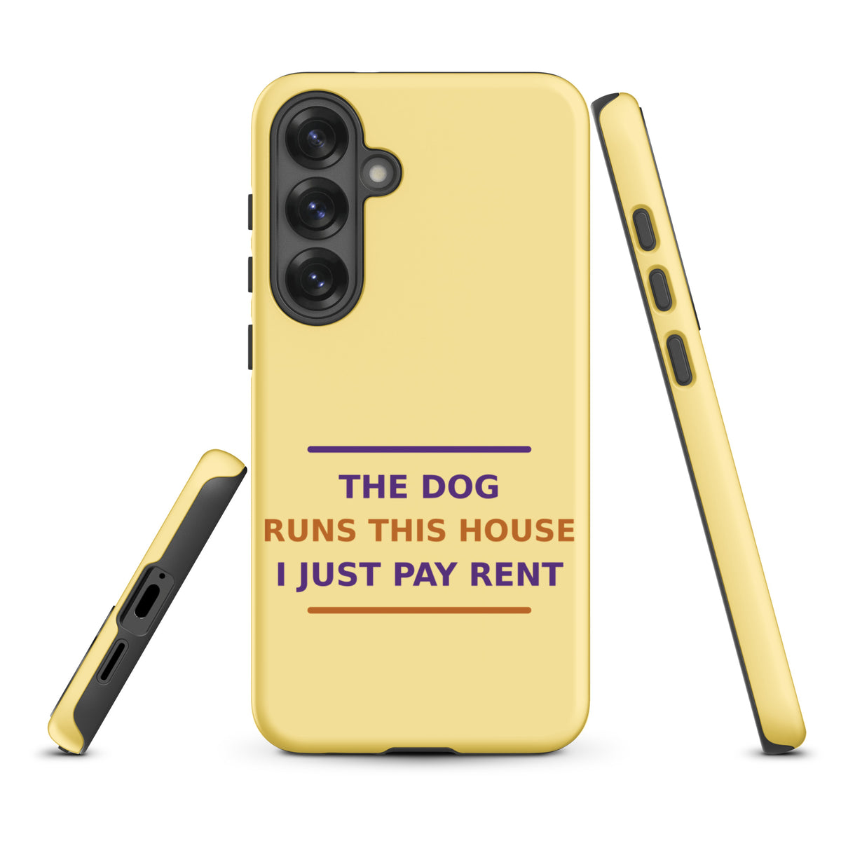The Dog Runs This House, I Just Pay Rent phone case in Butter Yellow by Little Laughs Co.