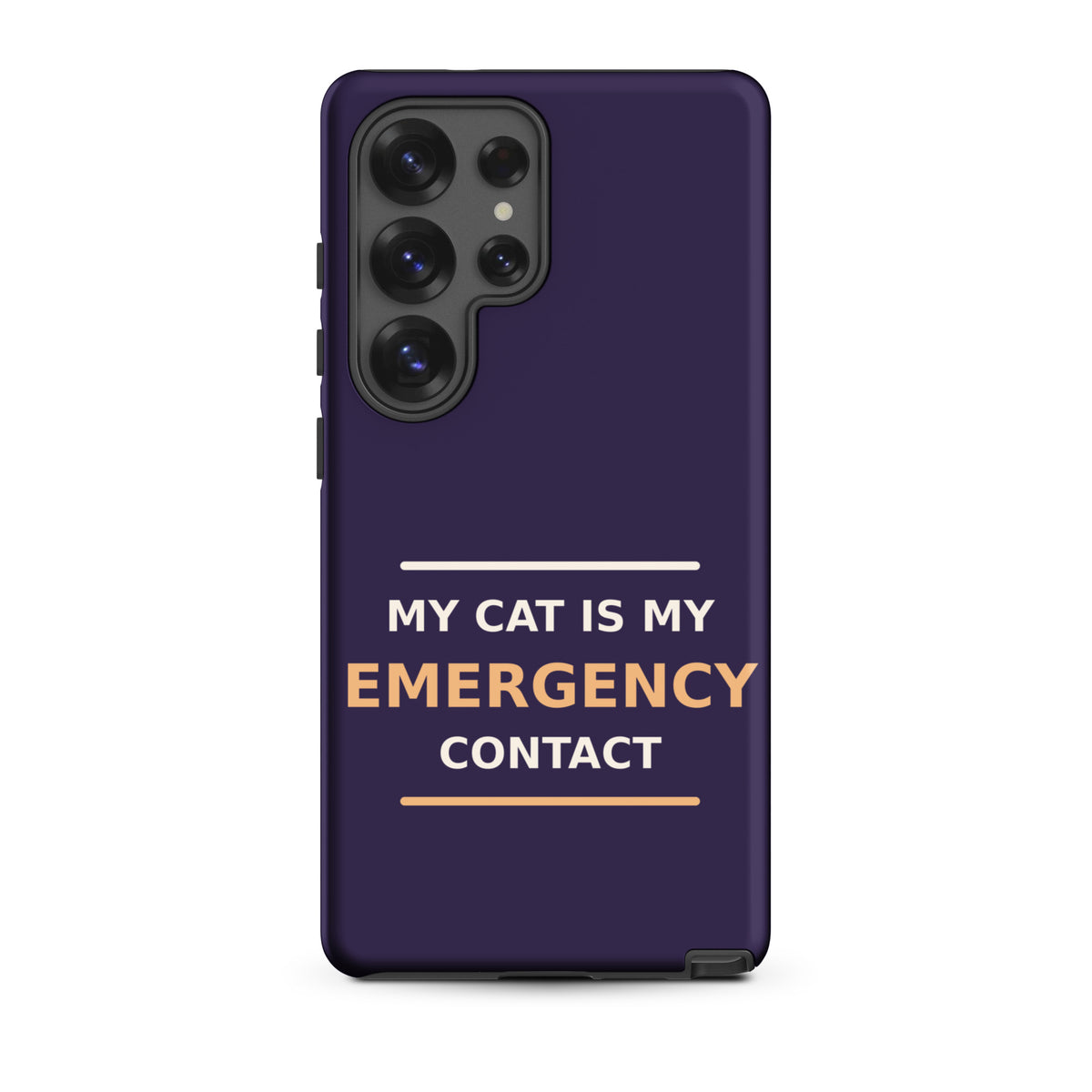 My Cat Is My Emergency Contact cat lover Samsung case in Midnight Purple, front view