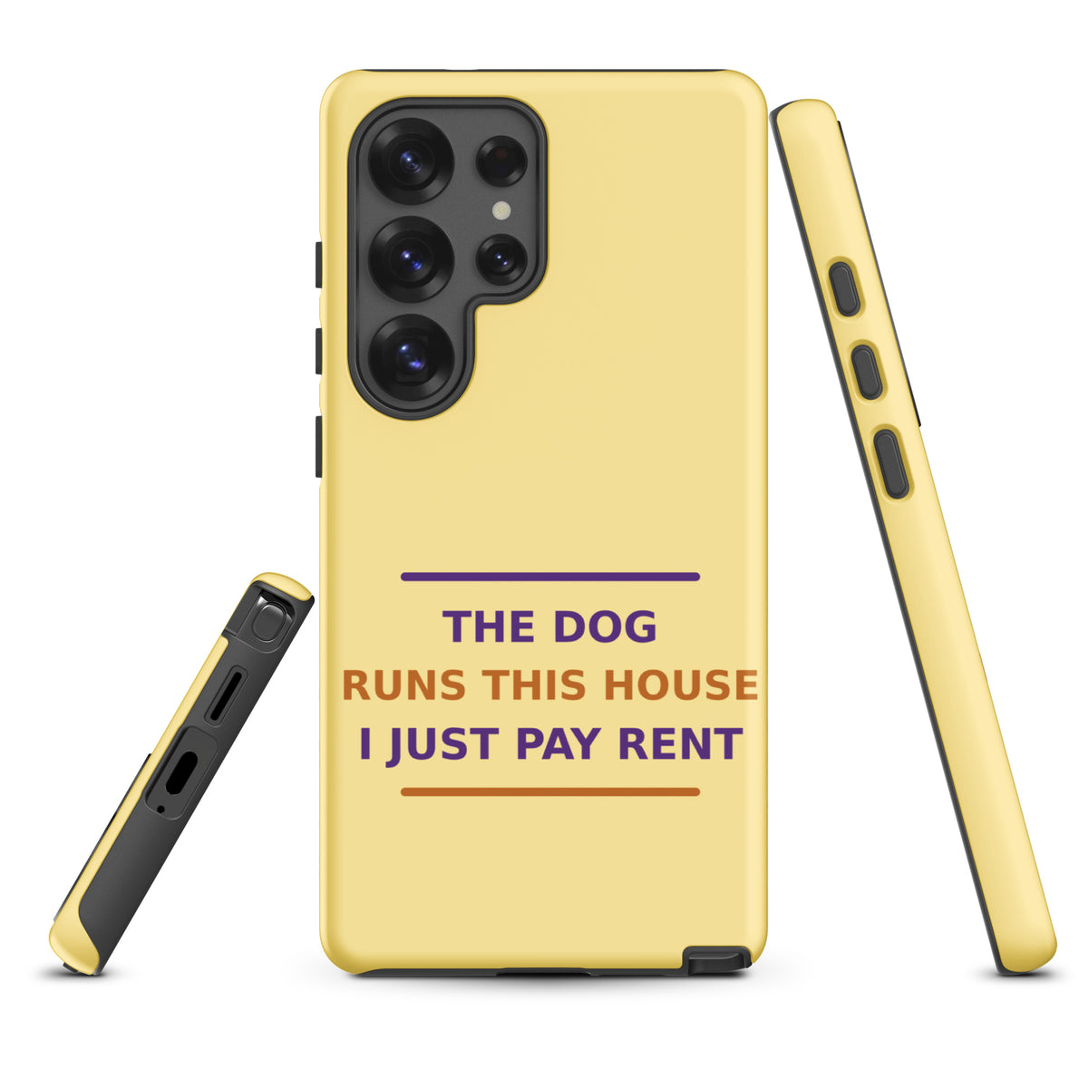 The Dog Runs This House, I Just Pay Rent phone case in Butter Yellow by Little Laughs Co.