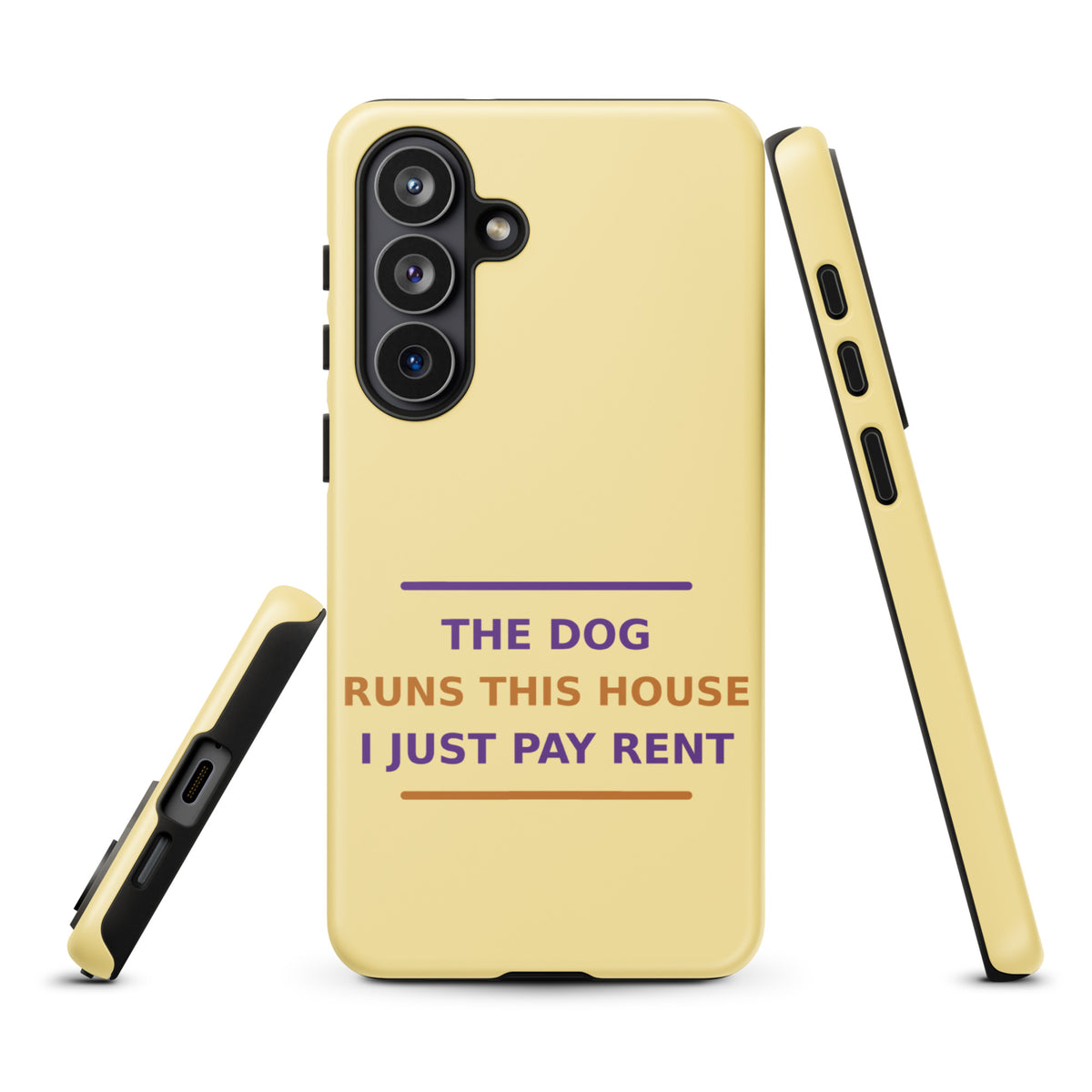 The Dog Runs This House, I Just Pay Rent phone case in Butter Yellow by Little Laughs Co.