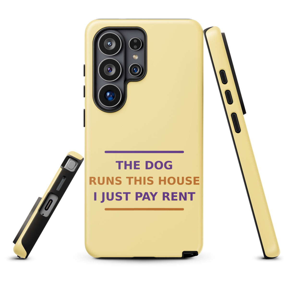 The Dog Runs This House, I Just Pay Rent phone case in Butter Yellow by Little Laughs Co.