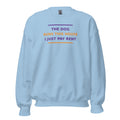 The Dog Runs This House, I Just Pay Rent dog lover crewneck sweatshirt in Light Blue, front view