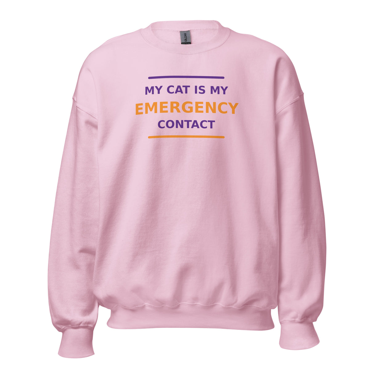 My Cat Is My Emergency Contact cat lover crewneck sweatshirt in Light Pink, front view