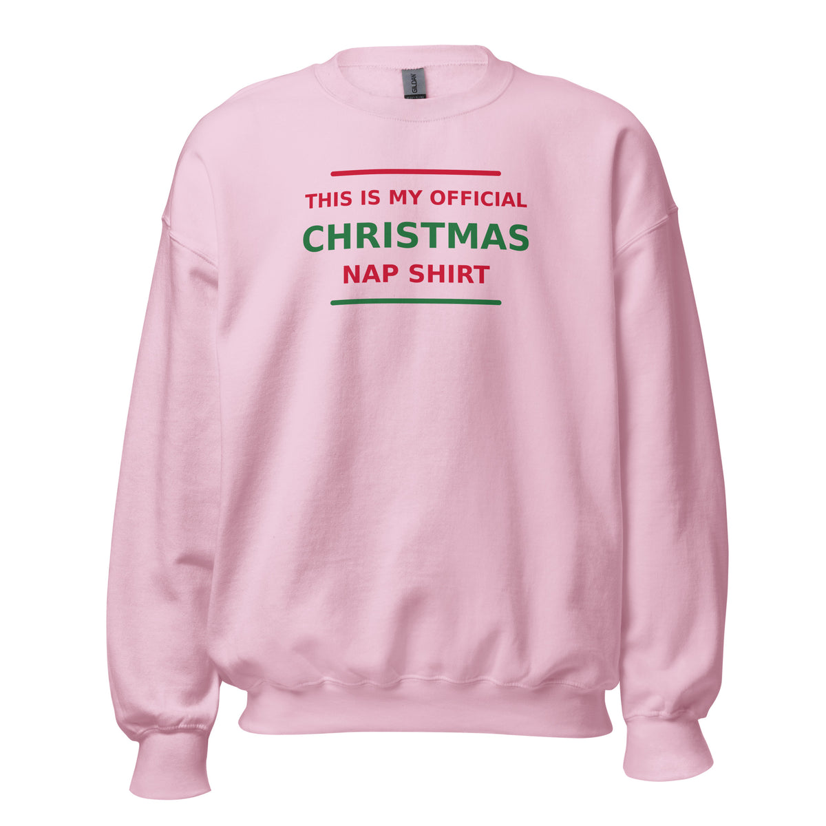 This Is My Official Christmas Nap funny Christmas crewneck sweatshirt in Light Pink, front view