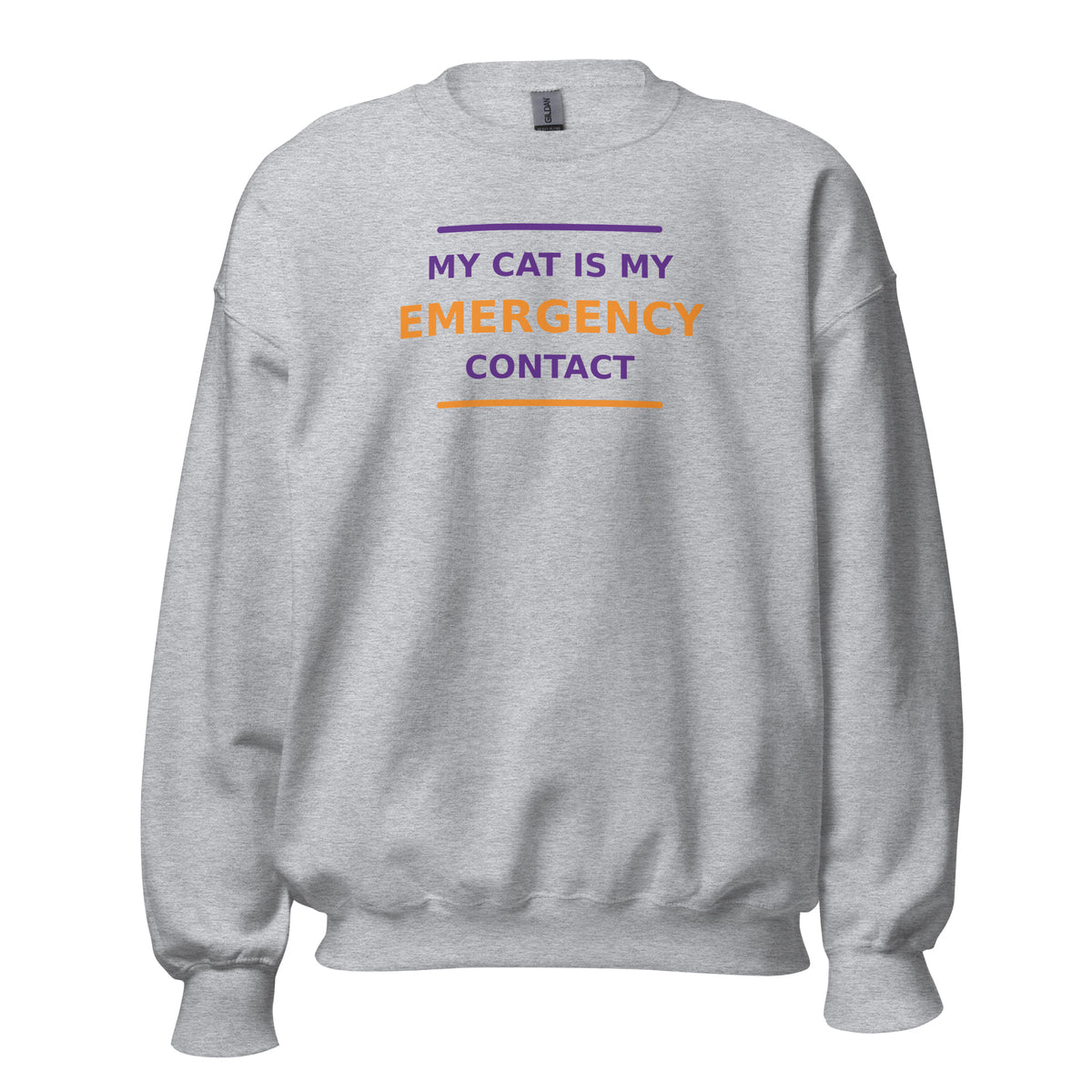 My Cat Is My Emergency Contact cat lover crewneck sweatshirt in Sport Grey, front view