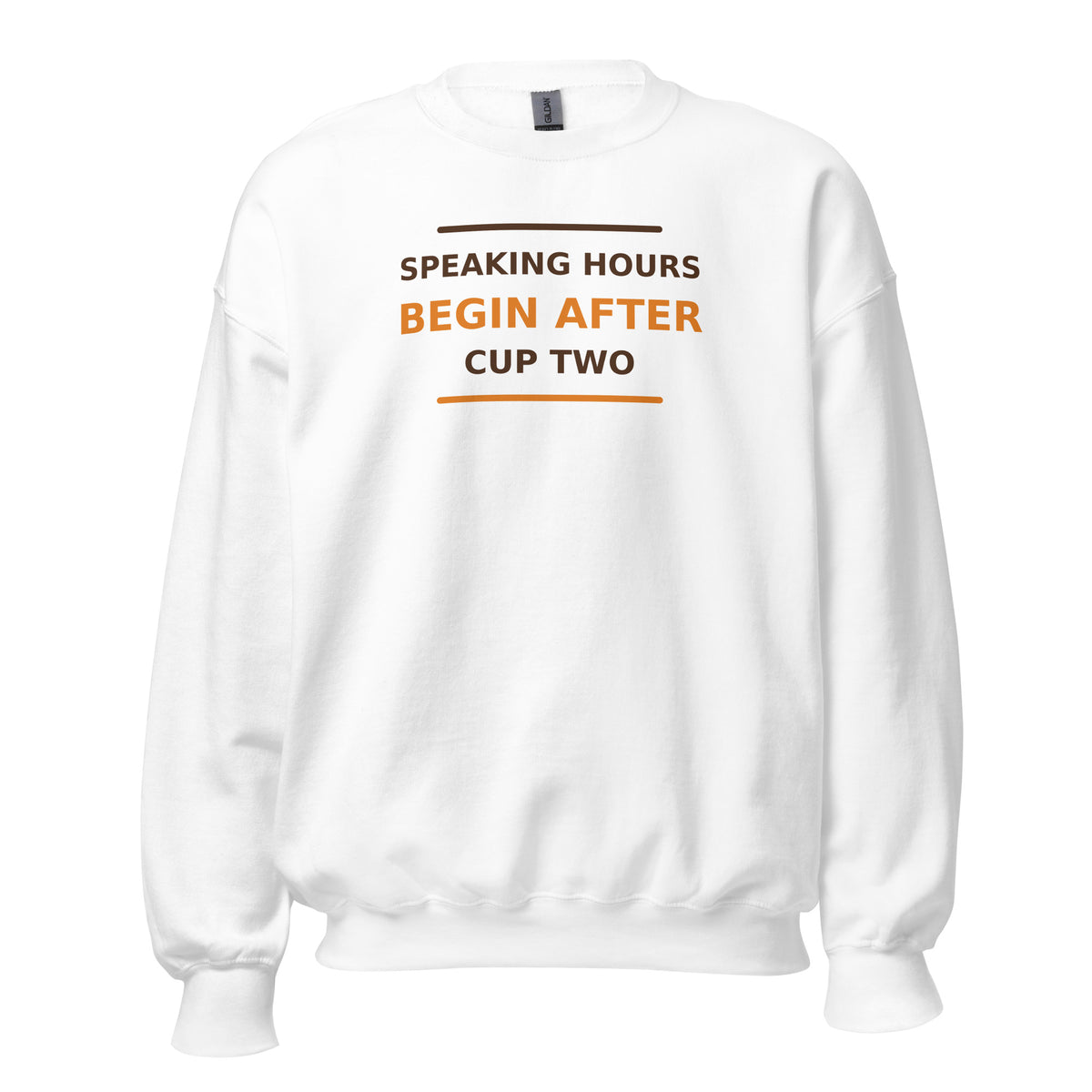 Speaking Hours Begin After Cup Two coffee lover crewneck sweatshirt in White, front view