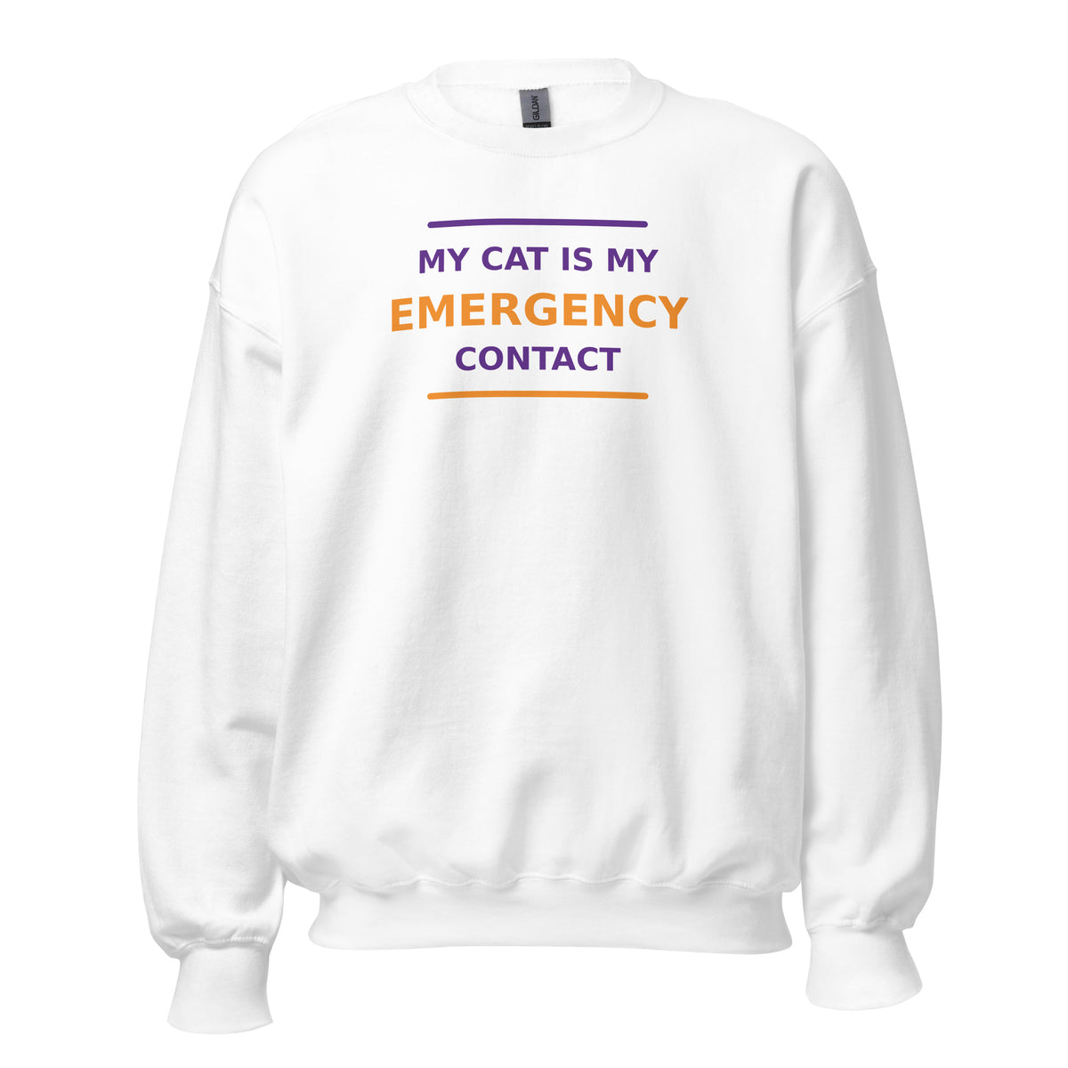 My Cat Is My Emergency Contact cat lover crewneck sweatshirt in White, front view