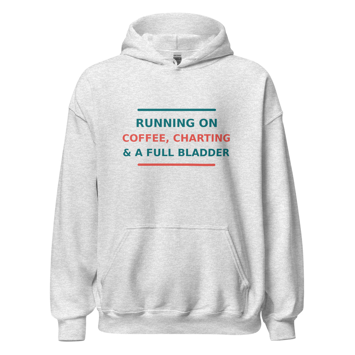 Running On Coffee, Charting & A Full Bladder hoodie in Ash by Little Laughs Co.