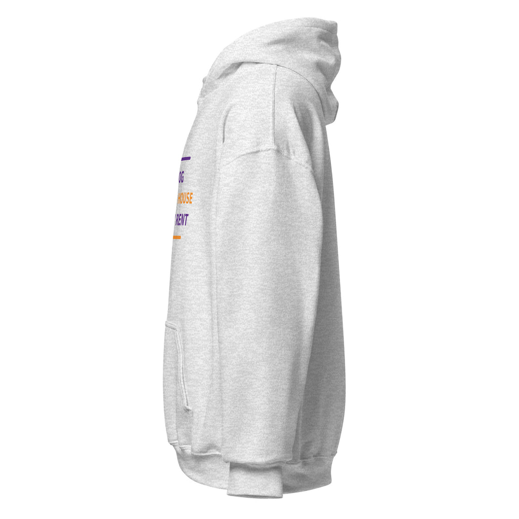 The Dog Runs This House, I Just Pay Rent dog lover hoodie in Ash, left side view