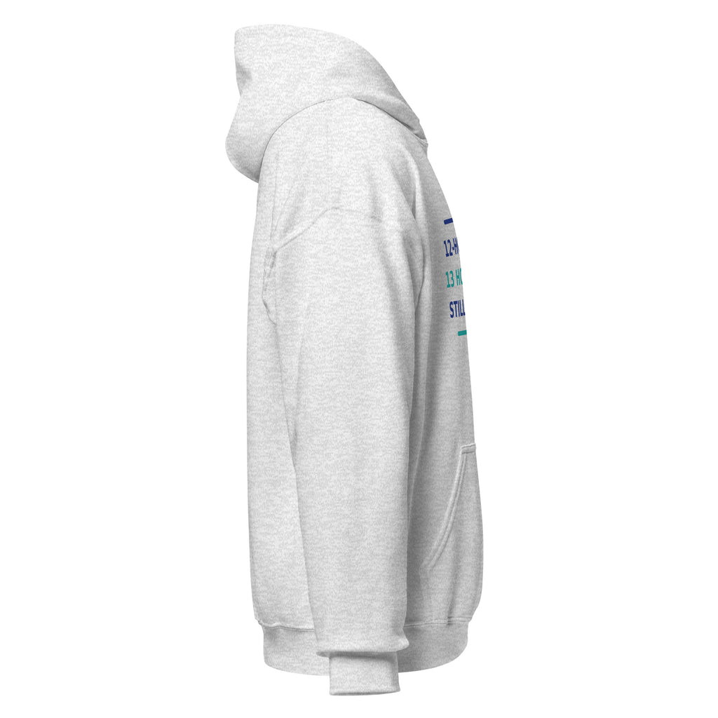 12-Hour Shift, 13 Hours Later, Still Charting funny nurse hoodie in Ash, right side view
