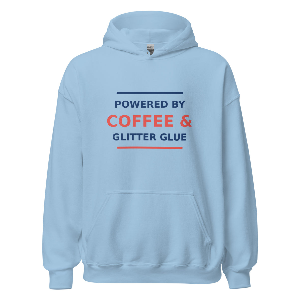 Powered By Coffee & Glitter Glue hoodie in Light Blue by Little Laughs Co.