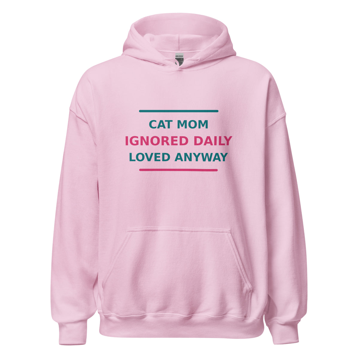 Cat Mom: Ignored Daily, Loved Anyway hoodie in Light Pink by Little Laughs Co.