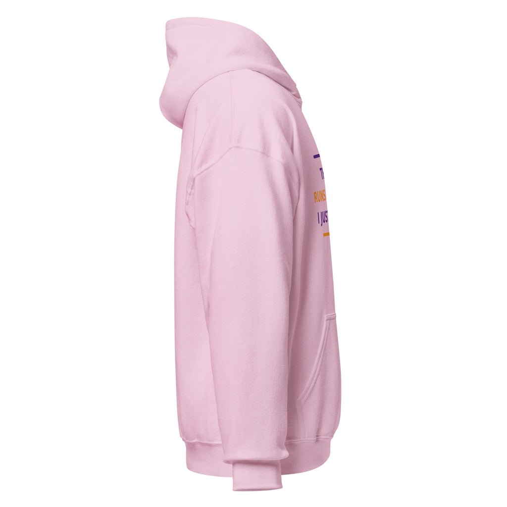 The Dog Runs This House, I Just Pay Rent dog lover hoodie in Light Pink, right side view