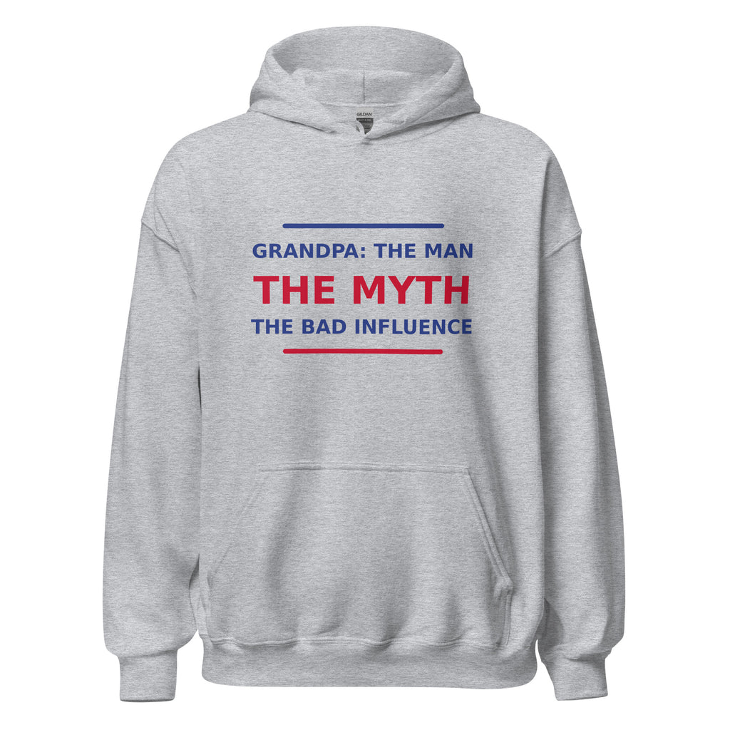 Grandpa: The Man, The Myth, The Bad Influence hoodie in Sport Grey by Little Laughs Co.