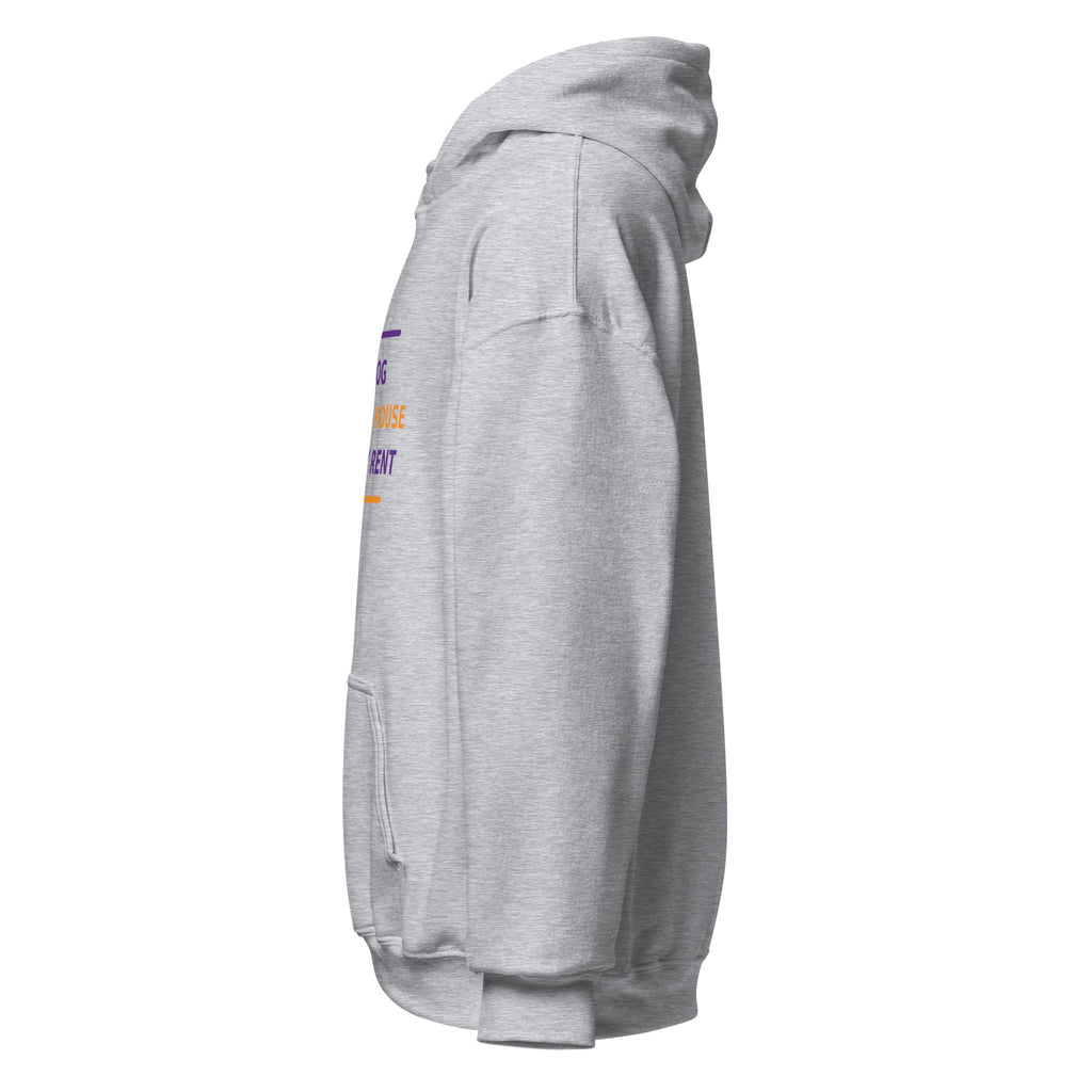 The Dog Runs This House, I Just Pay Rent dog lover hoodie in Sport Grey, left side view