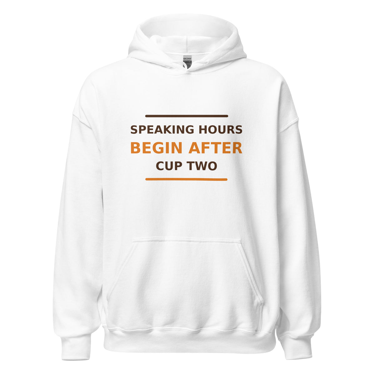 Speaking Hours Begin After Cup Two hoodie in White by Little Laughs Co.