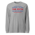 Grandpa: The Man, The Myth, The Bad Influence funny grandpa long sleeve tee in Athletic Heather, front view