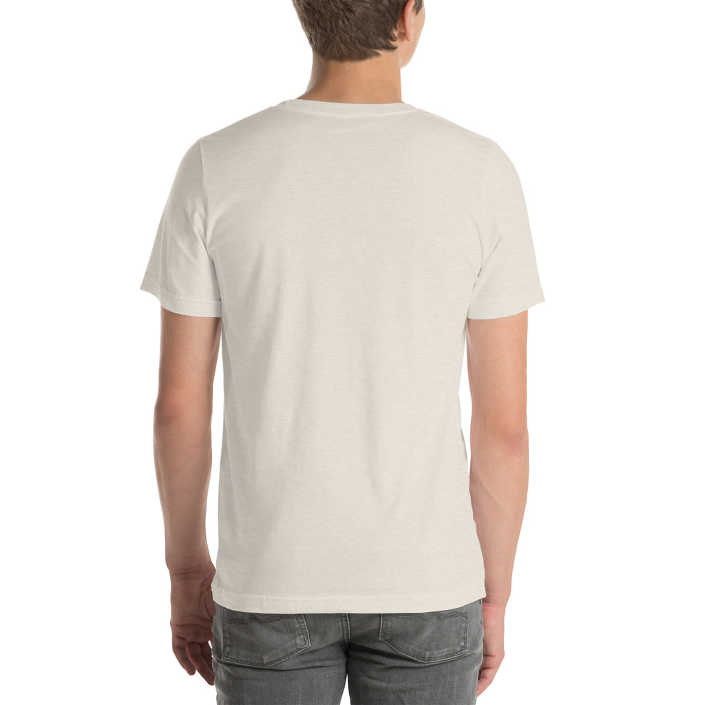 Speaking Hours Begin After Cup Two coffee lover t-shirt in Heather Dust, back view