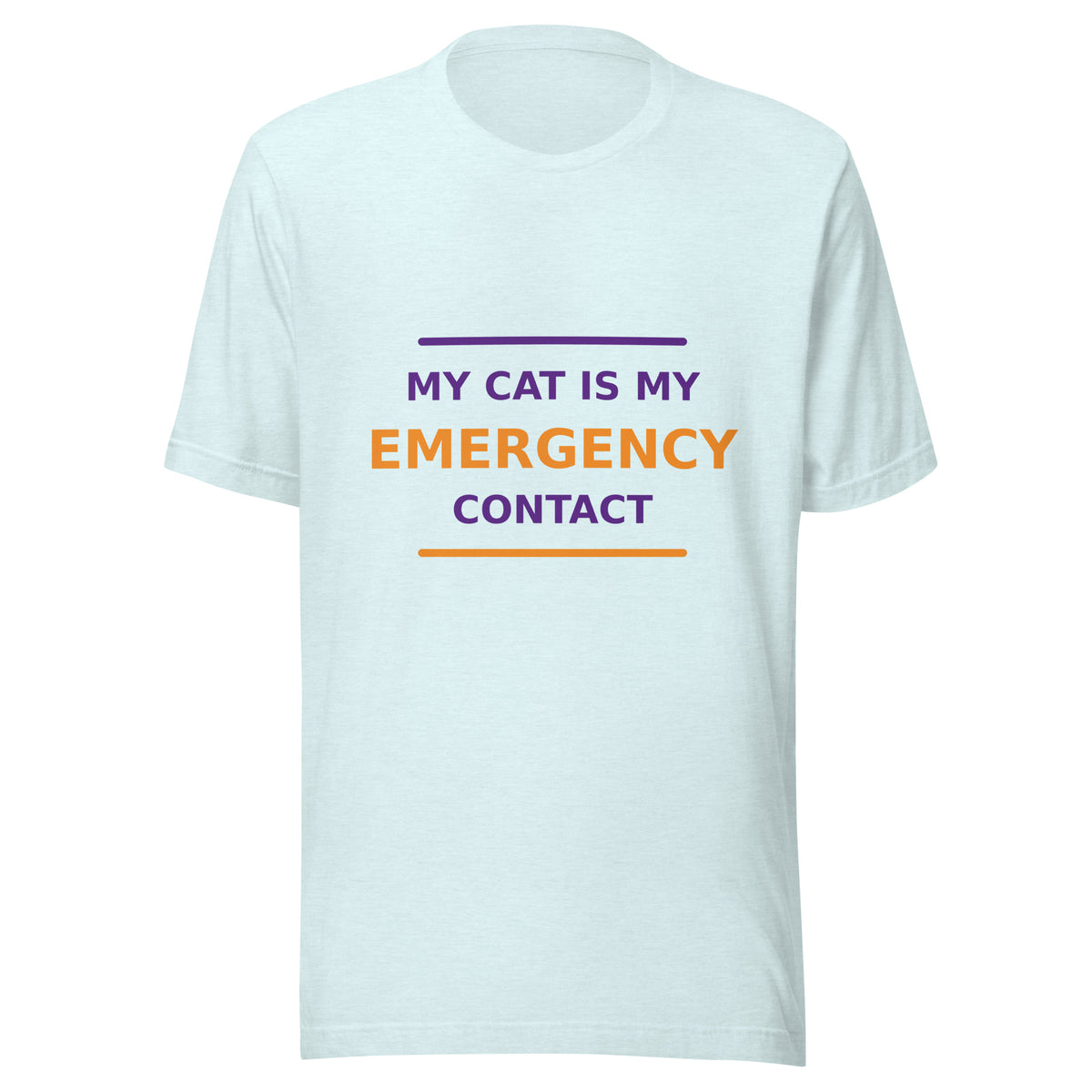 My Cat Is My Emergency Contact cat lover t-shirt in Heather Ice Blue, front view