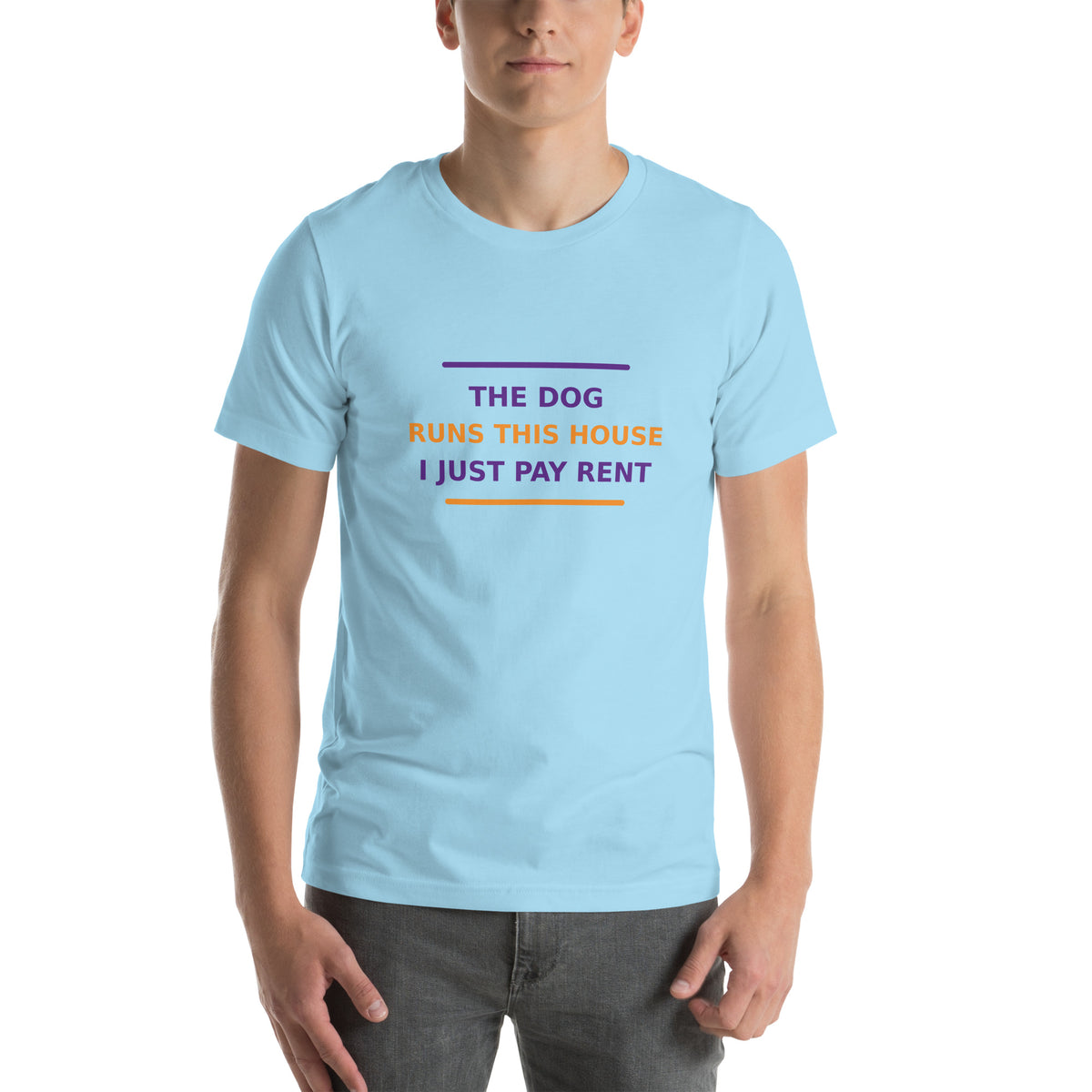 The Dog Runs This House, I Just Pay Rent T-shirt in Ocean Blue by Little Laughs Co.