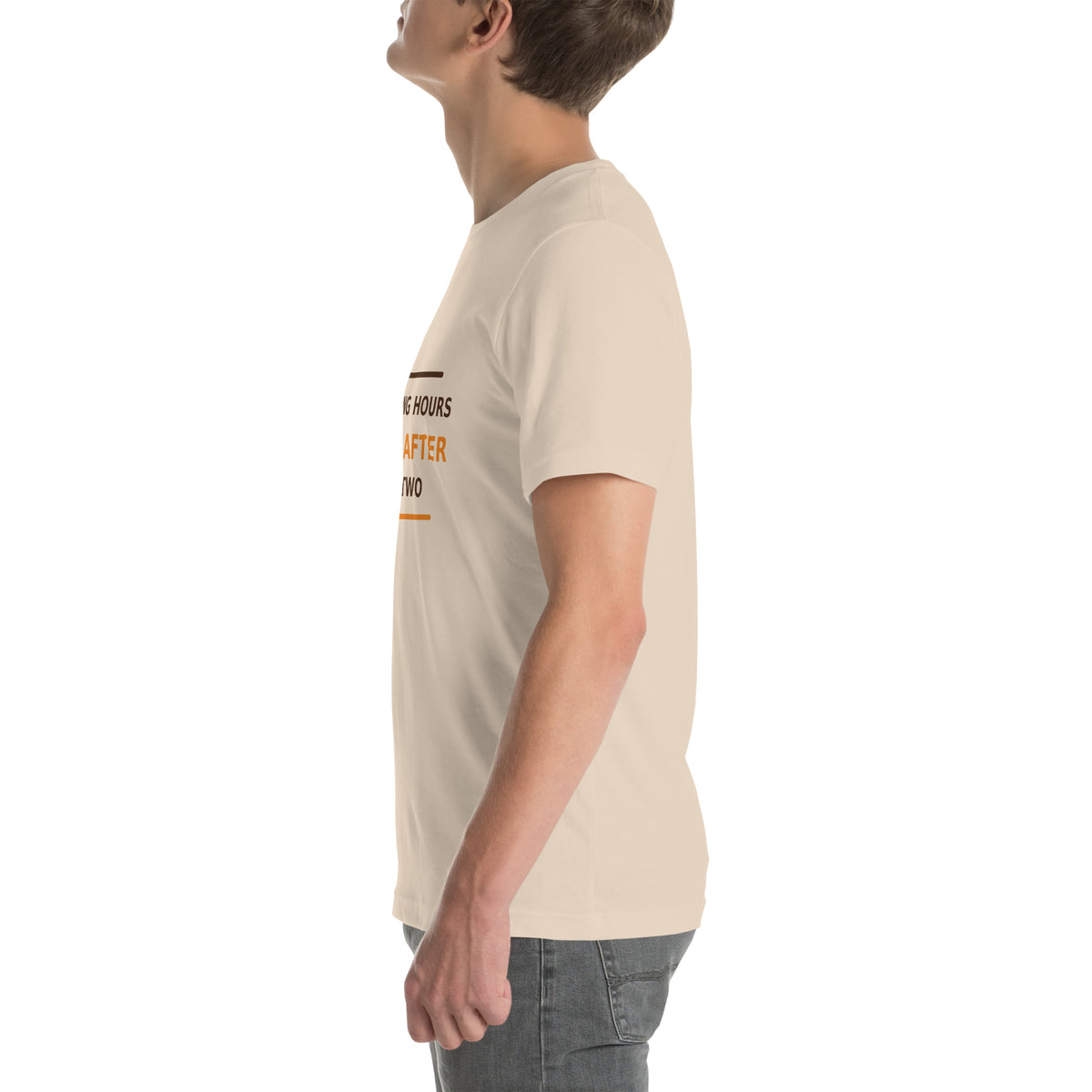Speaking Hours Begin After Cup Two coffee lover t-shirt in Soft Cream, left side view