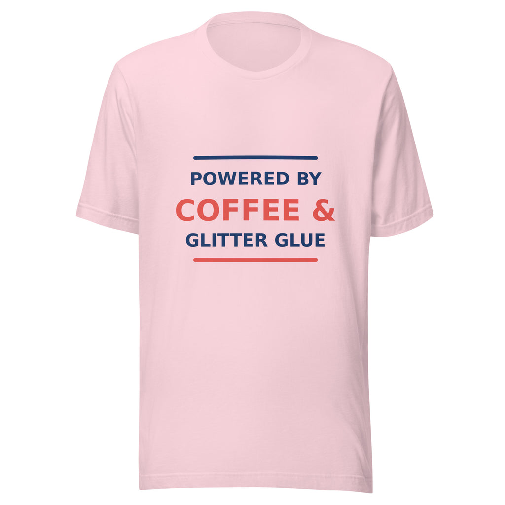 Powered By Coffee & Glitter Glue T-shirt in Soft Pink by Little Laughs Co.
