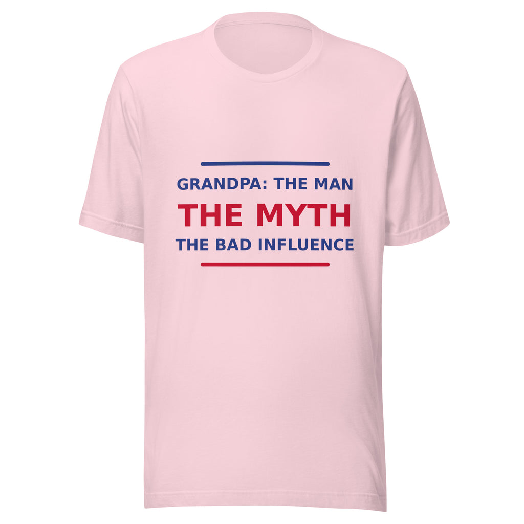 Grandpa: The Man, The Myth, The Bad Influence T-shirt in Soft Pink by Little Laughs Co.