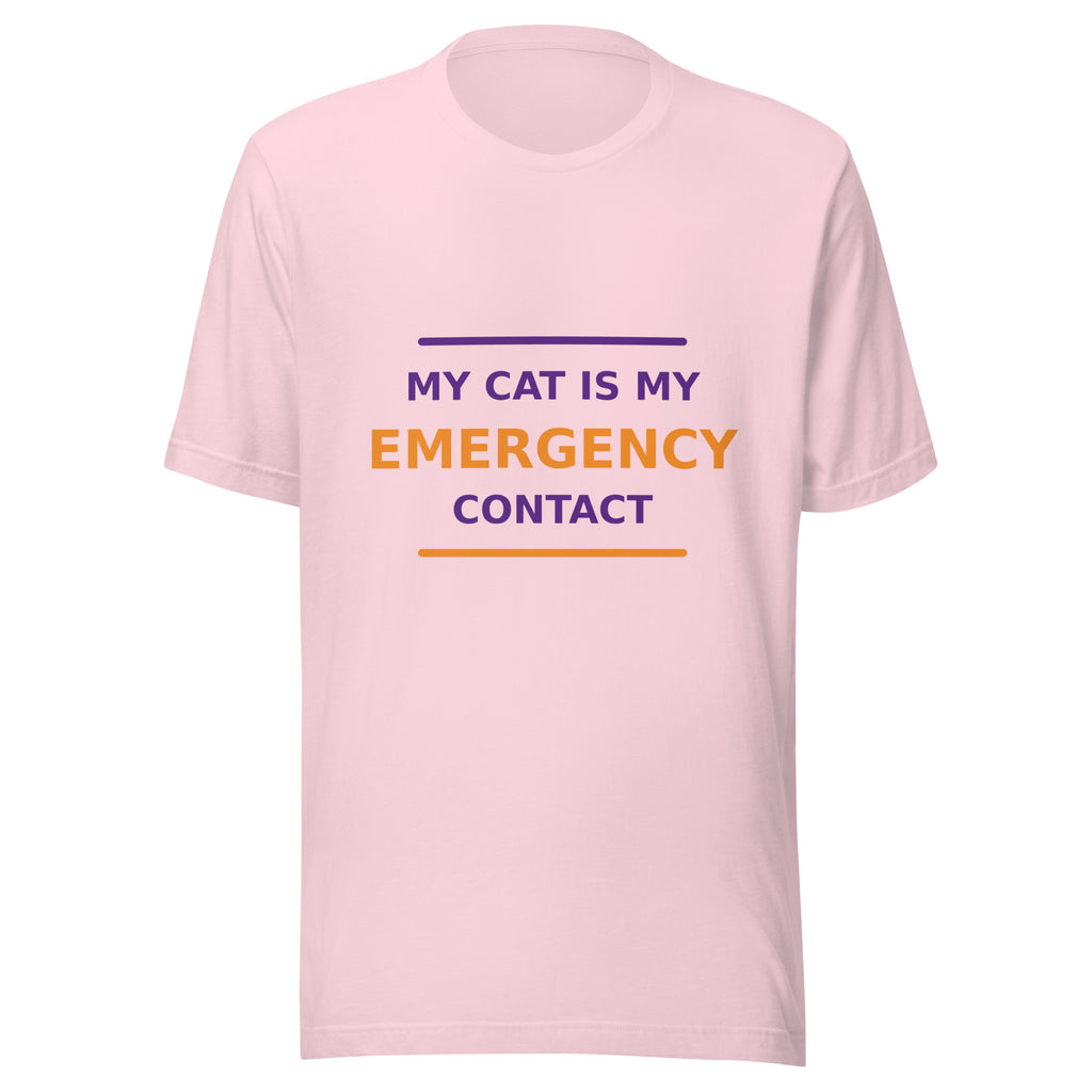 My Cat Is My Emergency Contact cat lover t-shirt in Soft Pink, front view