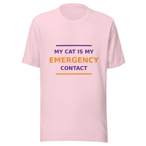 My Cat Is My Emergency Contact cat lover t-shirt in Soft Pink, front view