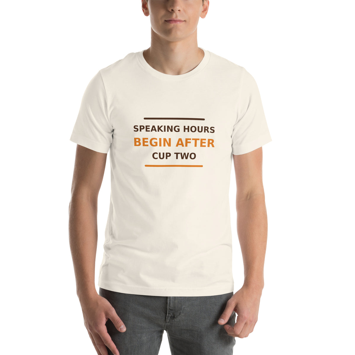Speaking Hours Begin After Cup Two coffee lover t-shirt in Vintage White, front view