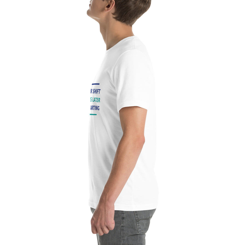 12-Hour Shift, 13 Hours Later, Still Charting funny nurse t-shirt in White, left side view