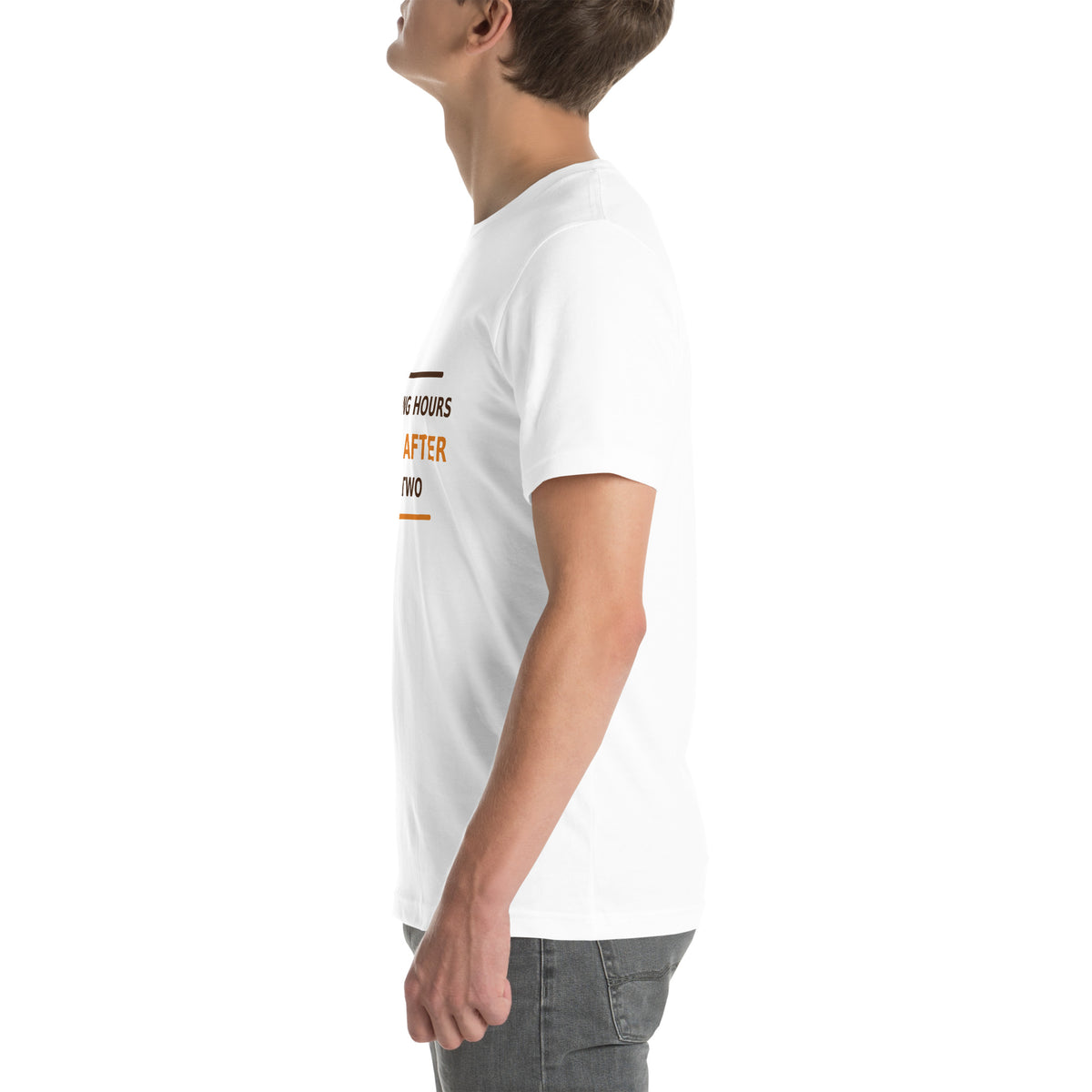 Speaking Hours Begin After Cup Two coffee lover t-shirt in White, left side view
