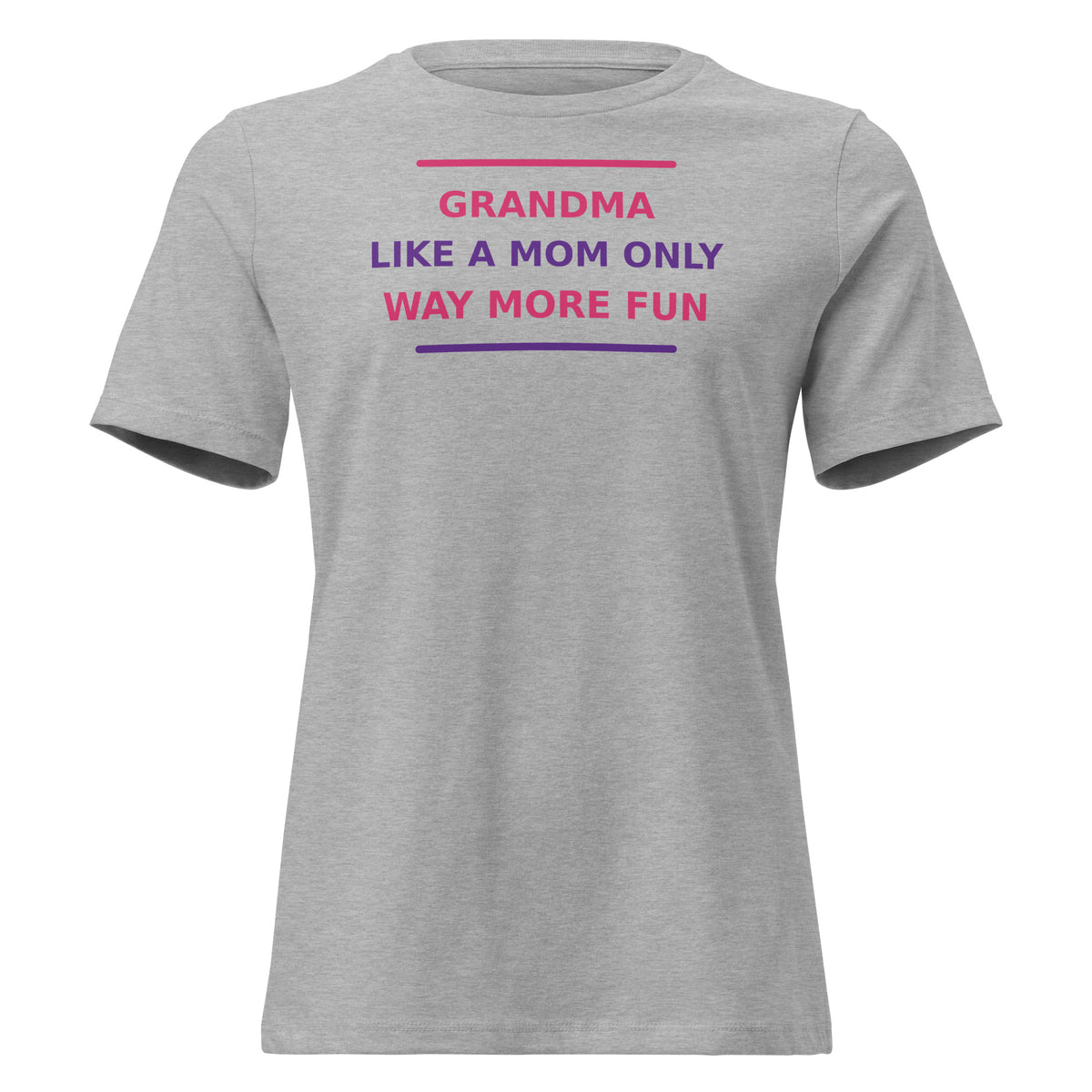 Grandma: Like A Mom, Only Way More Fun funny grandma women's relaxed tee in Athletic Heather, front view