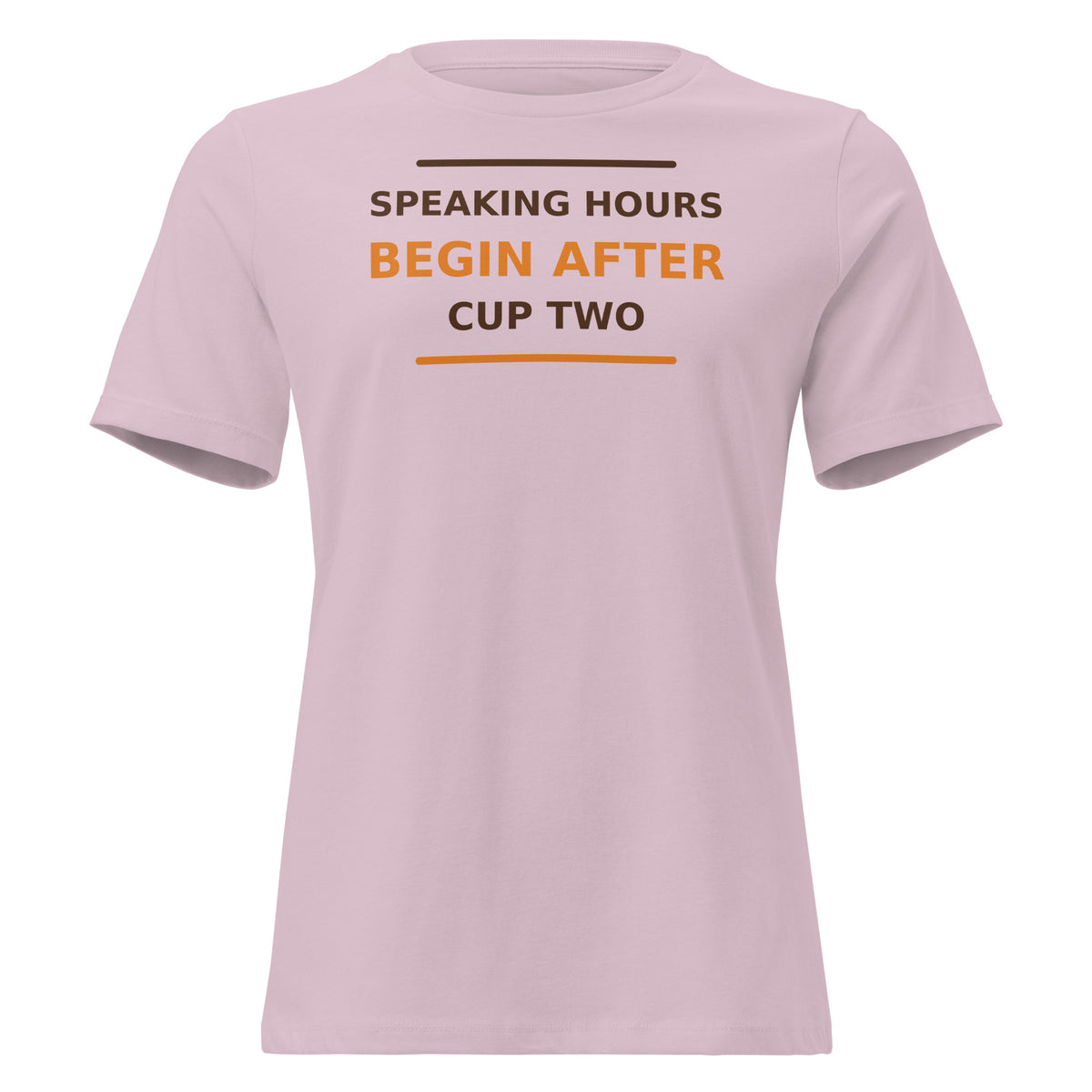 Speaking Hours Begin After Cup Two coffee lover women's relaxed tee in Light Violet, front view